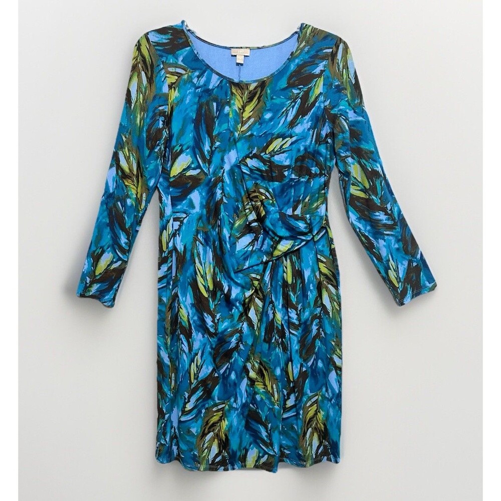 J Jill Wearever Dress Knit Stretch Sz M Floral Tropical Travel Resort